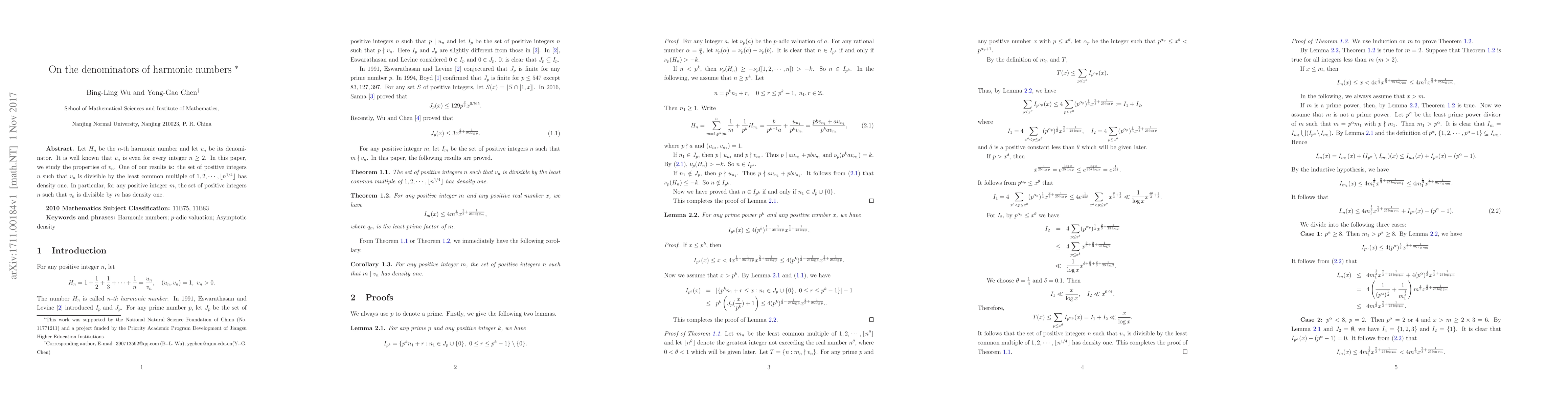Thumbnail for On the denominators of harmonic numbers