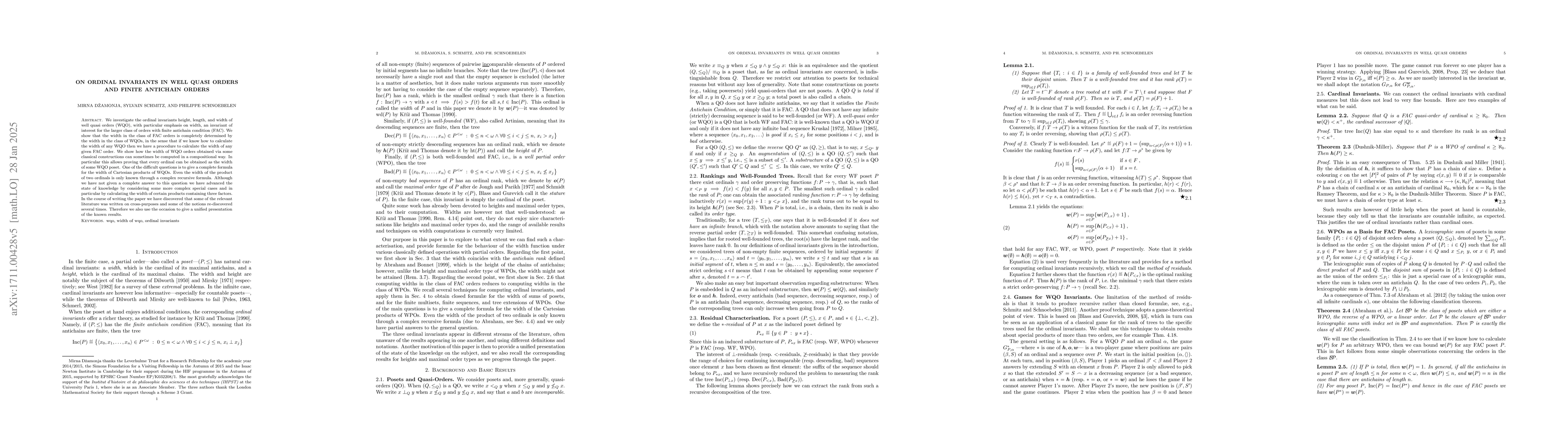 Thumbnail for On Ordinal Invariants in Well Quasi Orders and Finite Antichain Orders