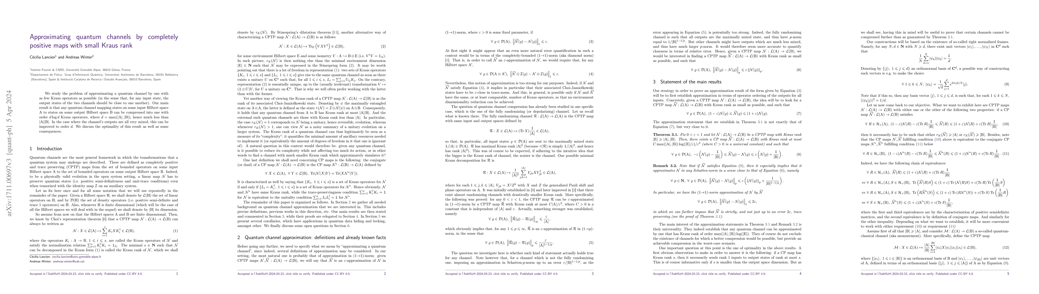 Thumbnail for Approximating quantum channels by completely positive maps with small
  Kraus rank