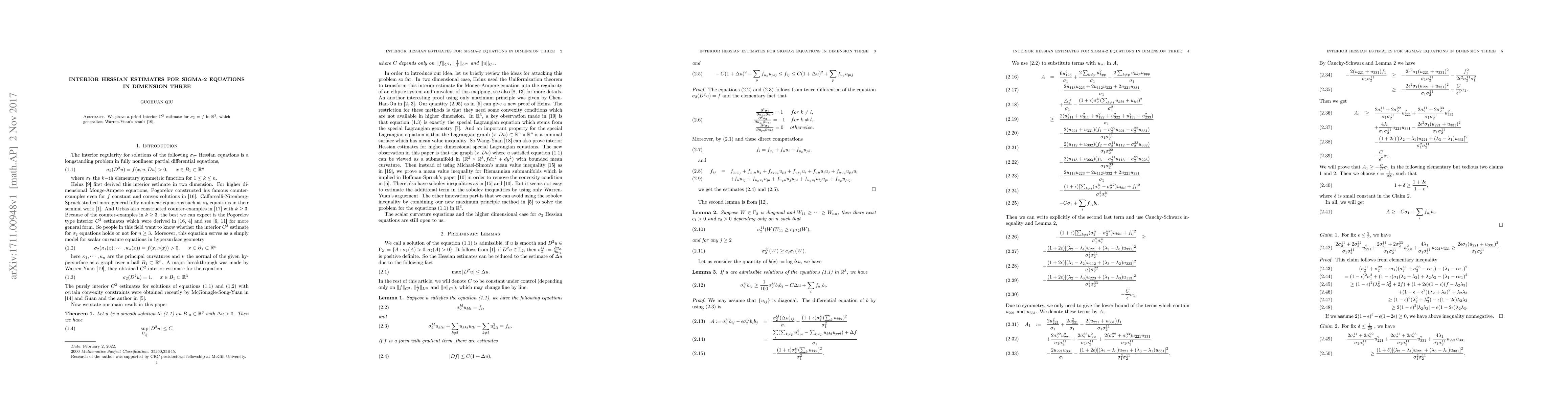Thumbnail for Interior Hessian estimates for Sigma-2 equations in dimension three