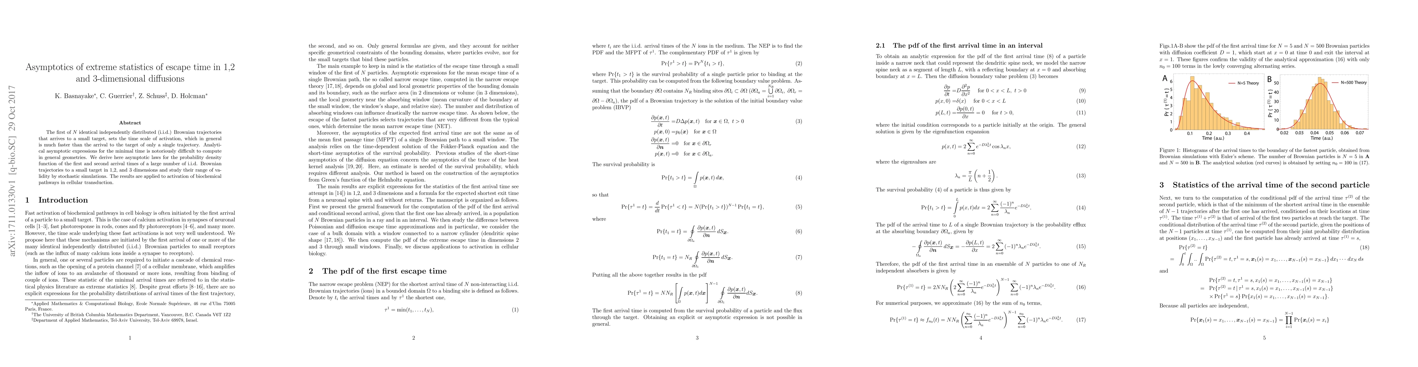 Thumbnail for Asymptotics of extreme statistics of escape time in 1,2 and
  3-dimensional diffusions