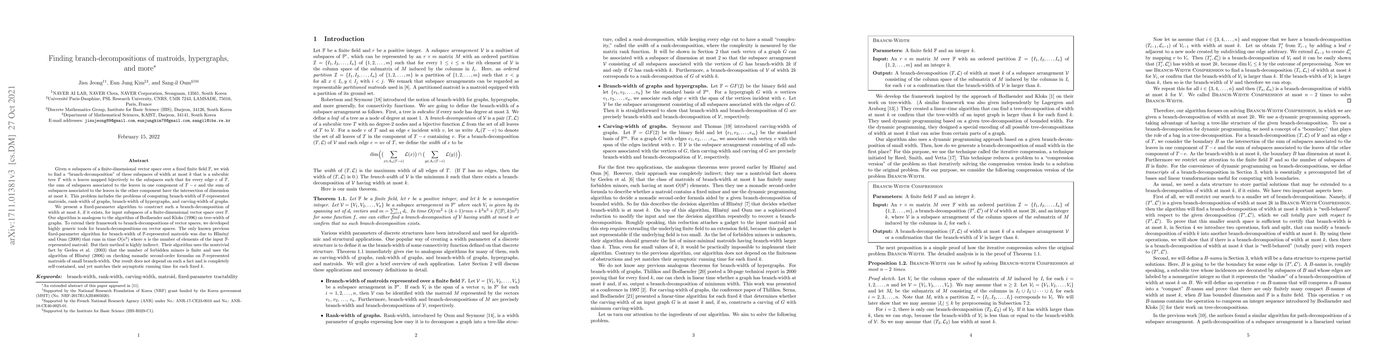 Thumbnail for Finding branch-decompositions of matroids, hypergraphs, and more
