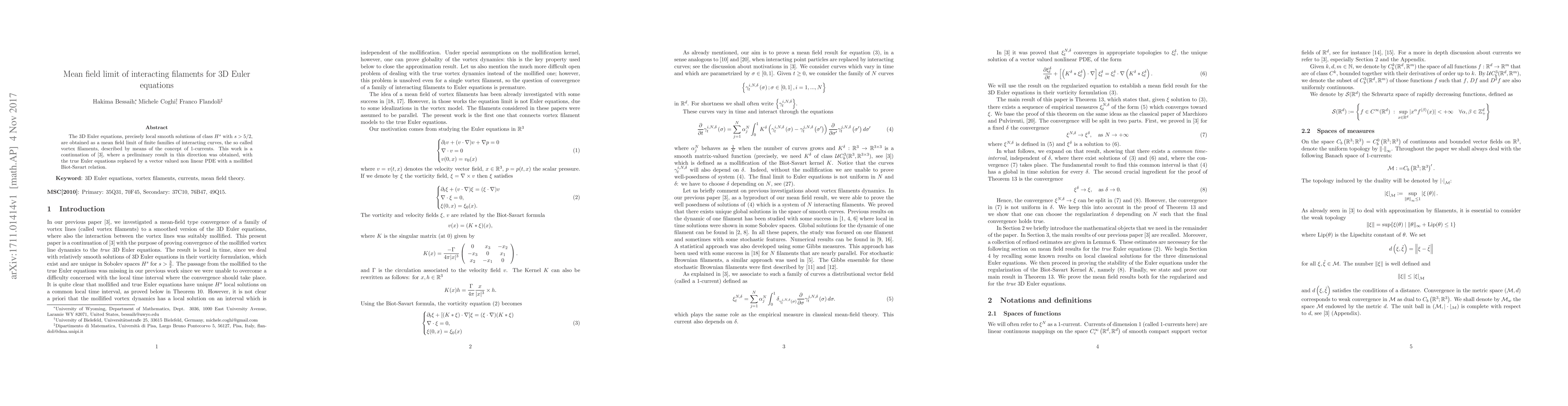 Thumbnail for Mean field limit of interacting filaments for 3D Euler equations