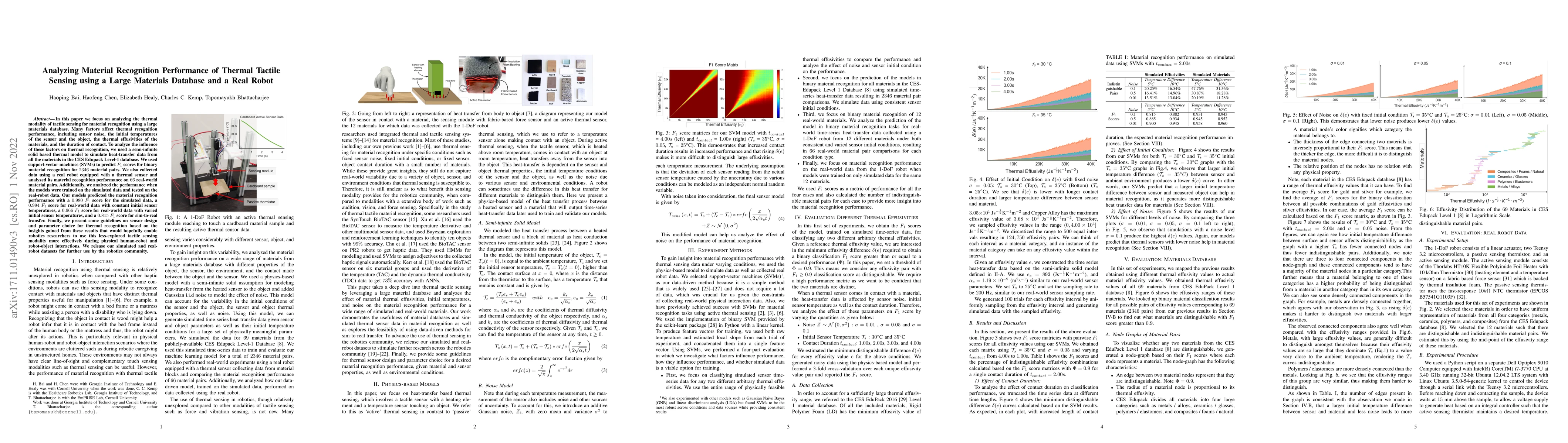 Thumbnail for Analyzing Material Recognition Performance of Thermal Tactile Sensing
  using a Large Materials Database and a Real Robot