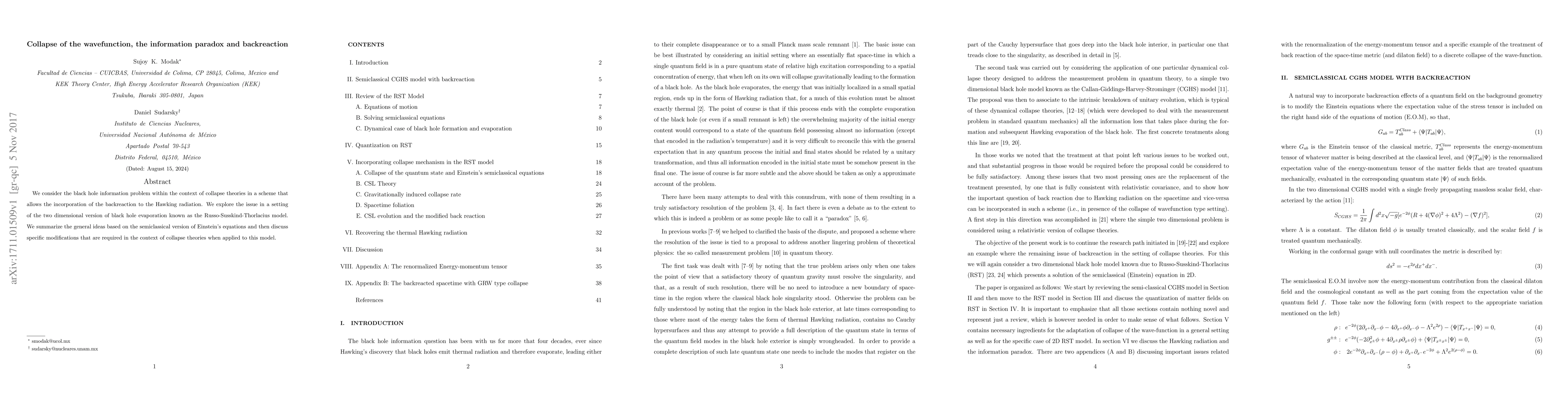 Thumbnail for Collapse of the wavefunction, the information paradox and backreaction