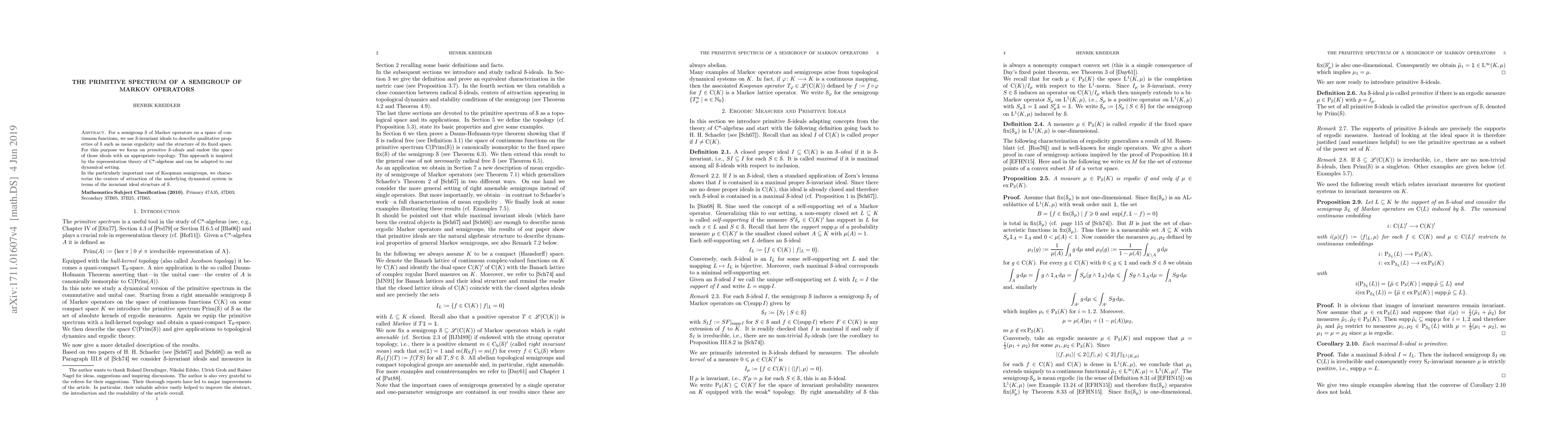 Thumbnail for The primitive spectrum of a semigroup of Markov operators
