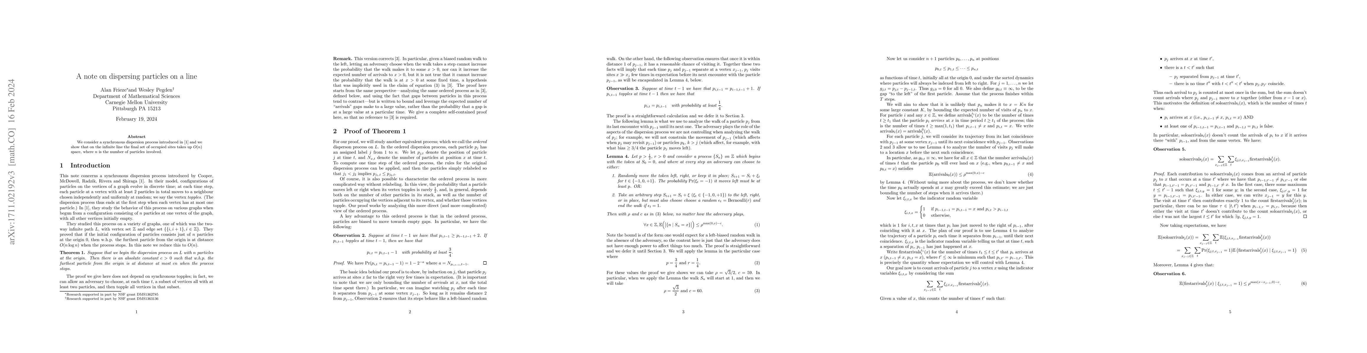 Thumbnail for A note on dispersing particles on a line