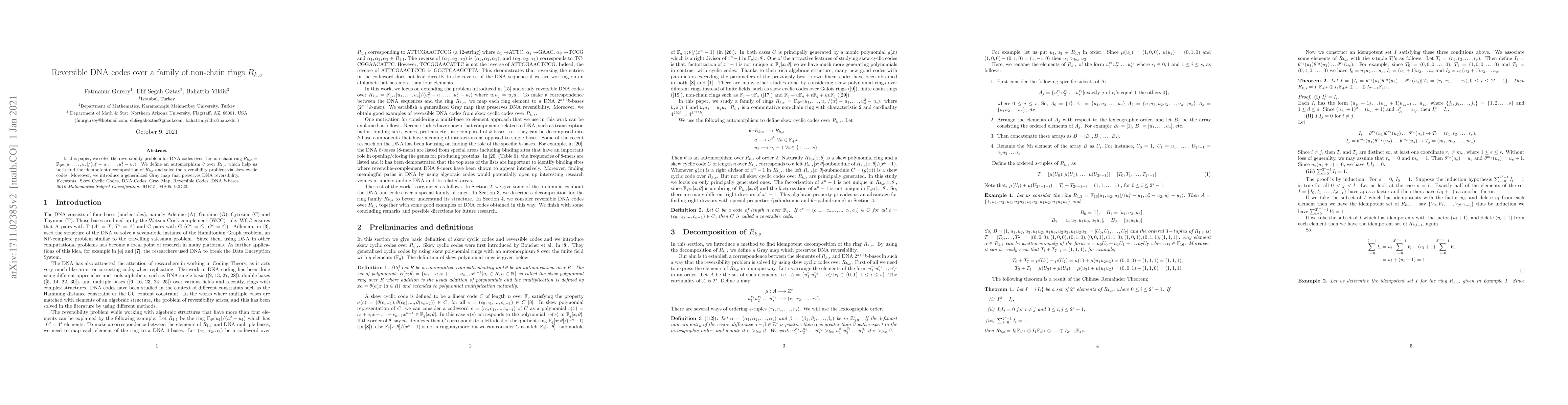 Thumbnail for Reversible DNA codes over a family of non-chain rings $R_{k,s}$