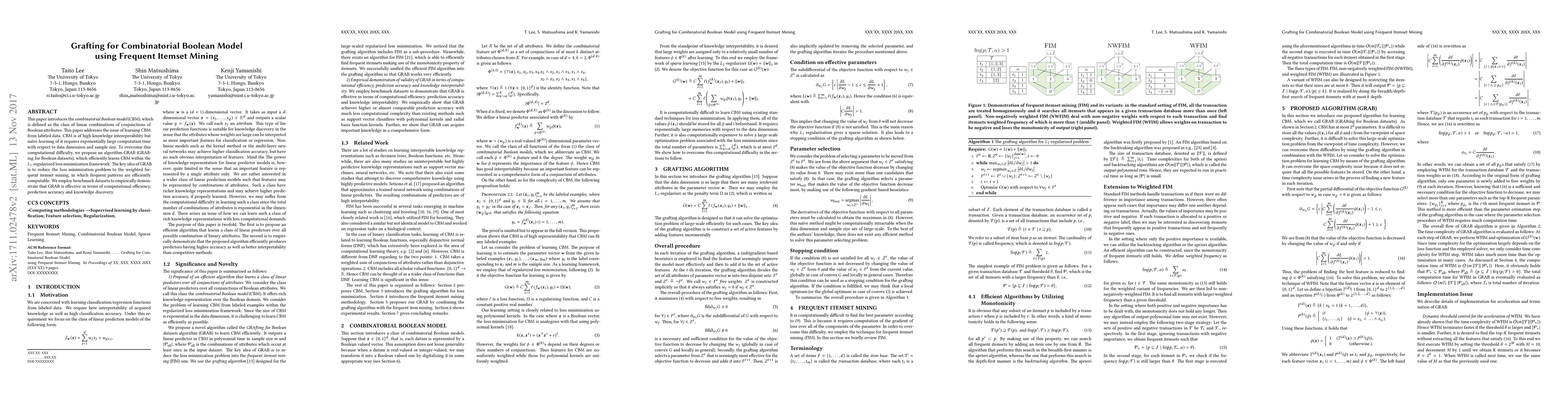 Thumbnail for Grafting for Combinatorial Boolean Model using Frequent Itemset Mining