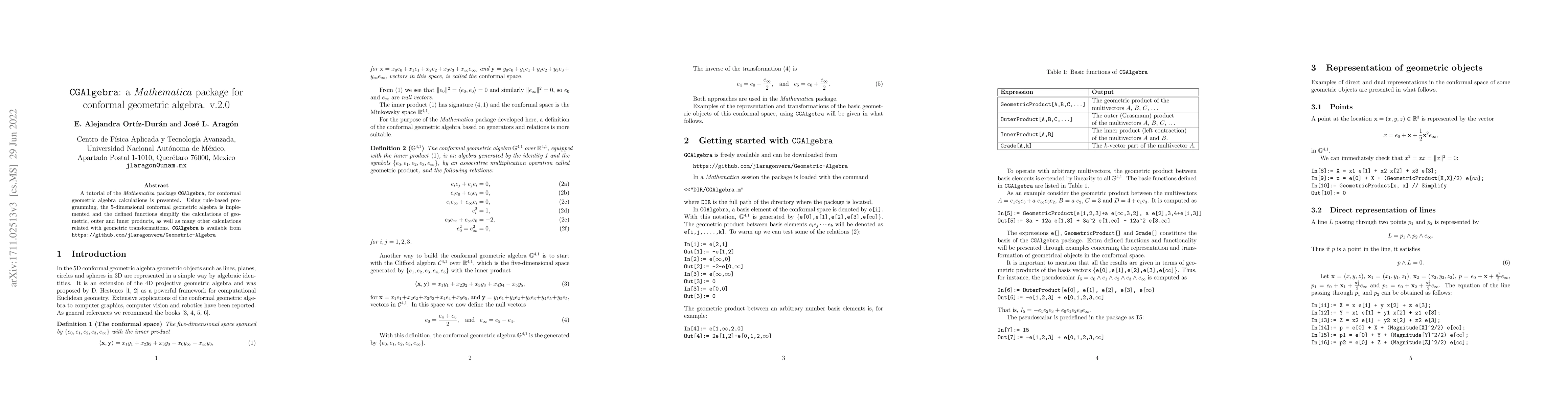 Thumbnail for CGAlgebra: a Mathematica package for conformal geometric algebra. v.2.0