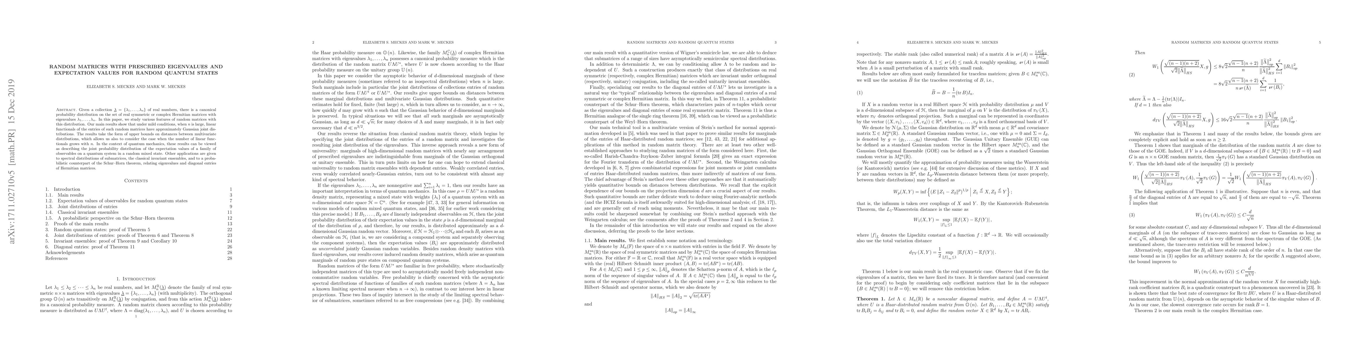 Thumbnail for Random matrices with prescribed eigenvalues and expectation values for
  random quantum states