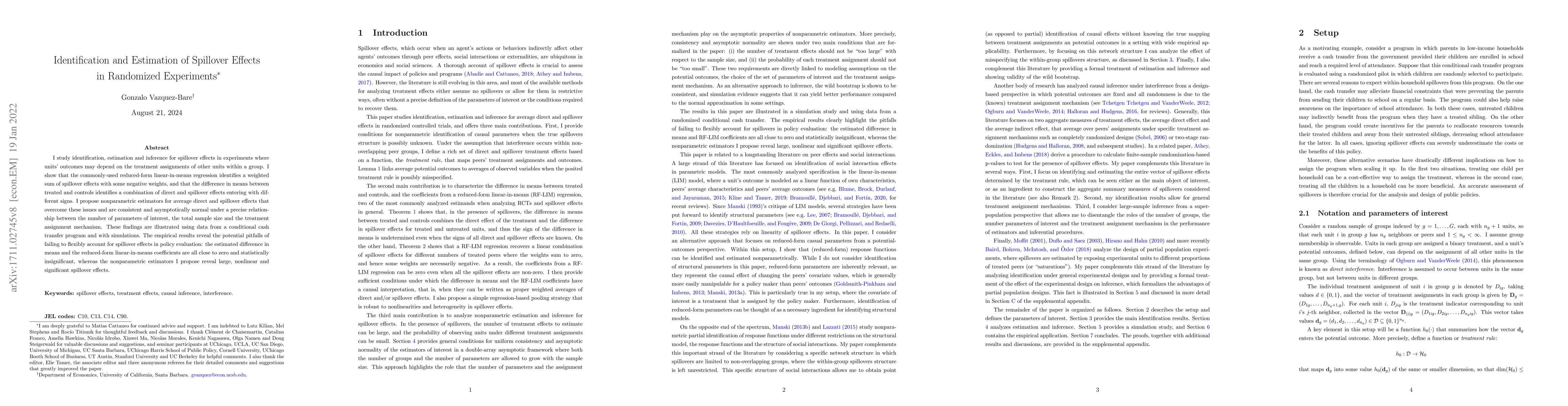 Thumbnail for Identification and Estimation of Spillover Effects in Randomized
  Experiments