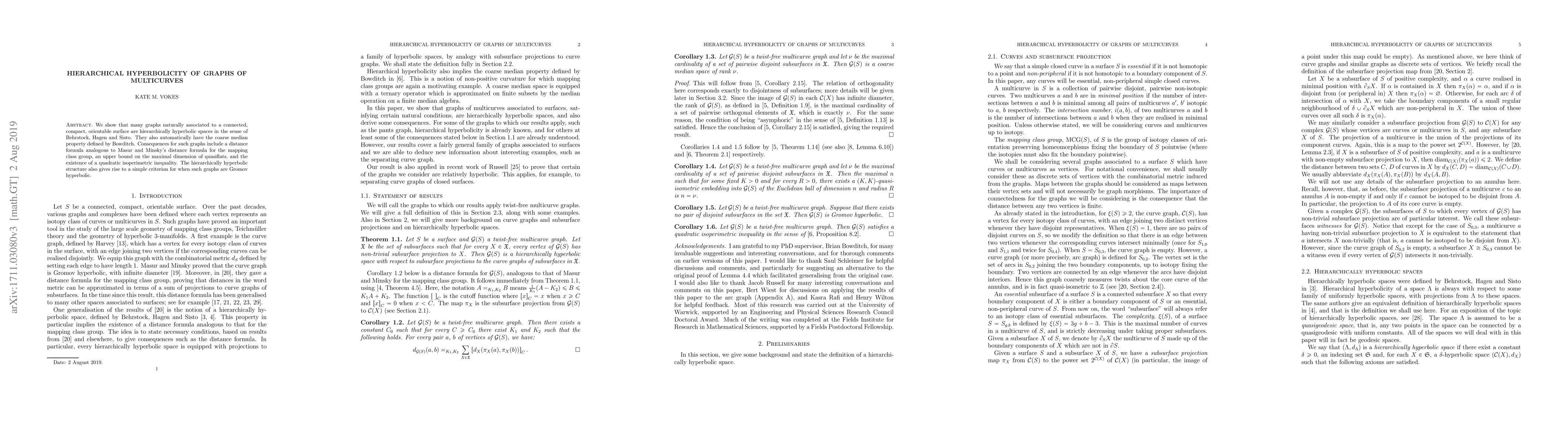 Thumbnail for Hierarchical hyperbolicity of graphs of multicurves