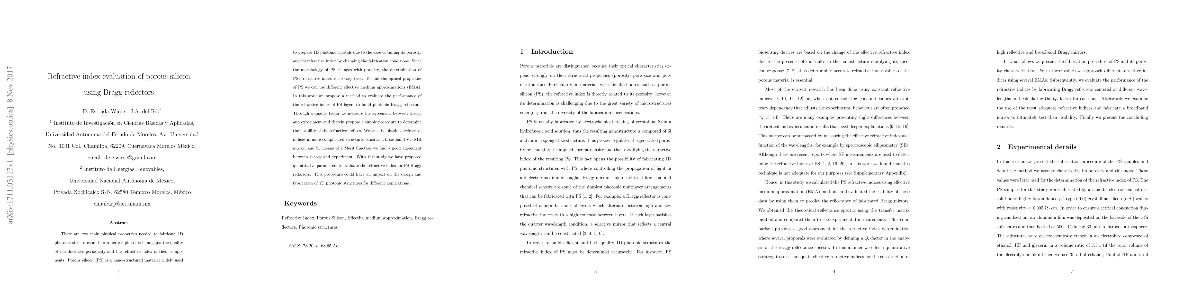 Thumbnail for Refractive index evaluation of porous silicon using Bragg reflectors