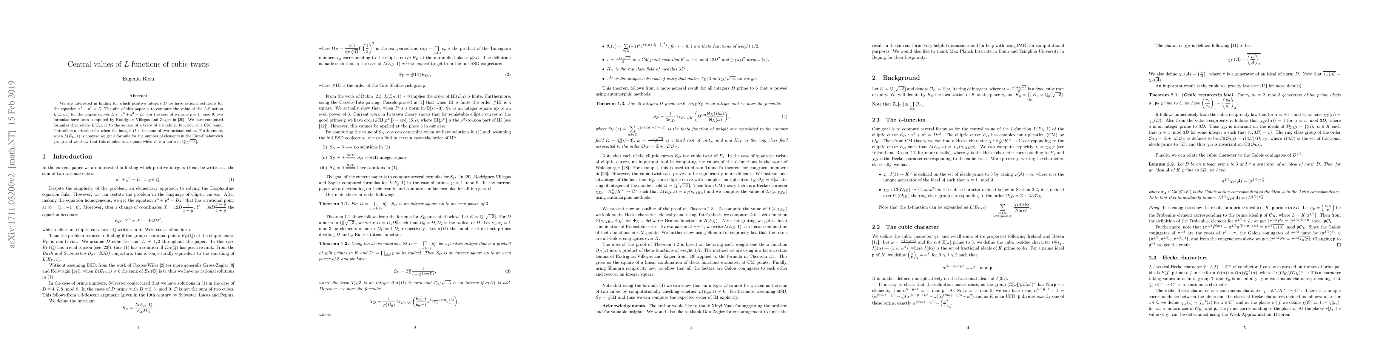 Thumbnail for Central values of $L$-functions of cubic twists