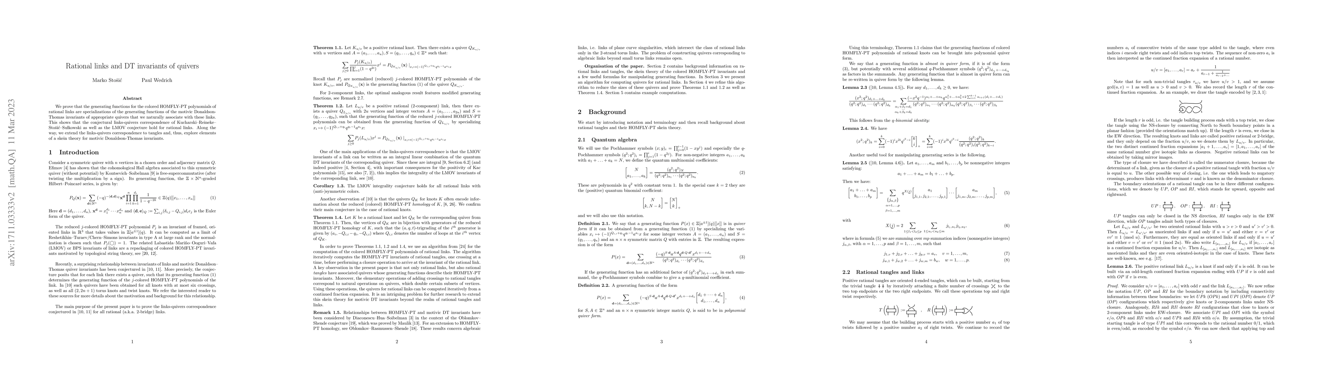 Thumbnail for Rational links and DT invariants of quivers