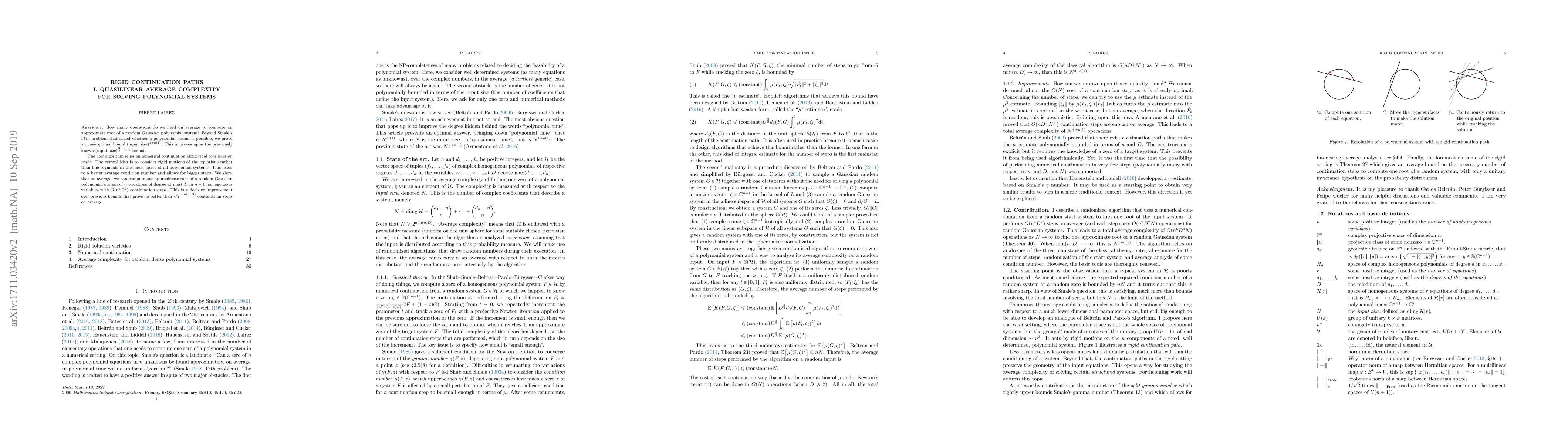 Thumbnail for Rigid continuation paths I. Quasilinear average complexity for solving
  polynomial systems