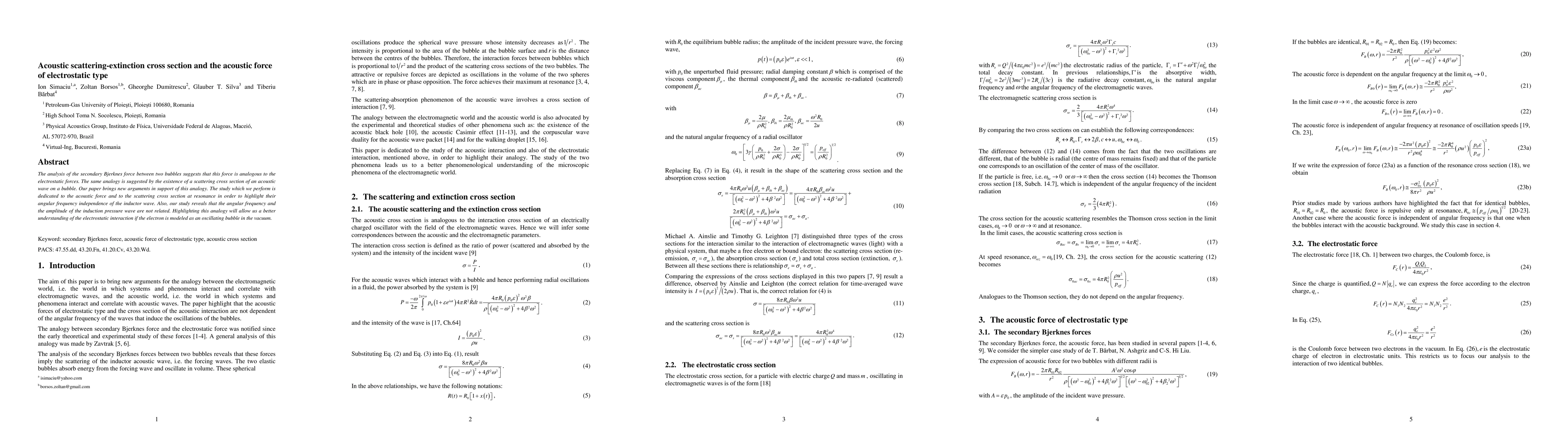 Thumbnail for Acoustic scattering-extinction cross section and the acoustic force of
  electrostatic type