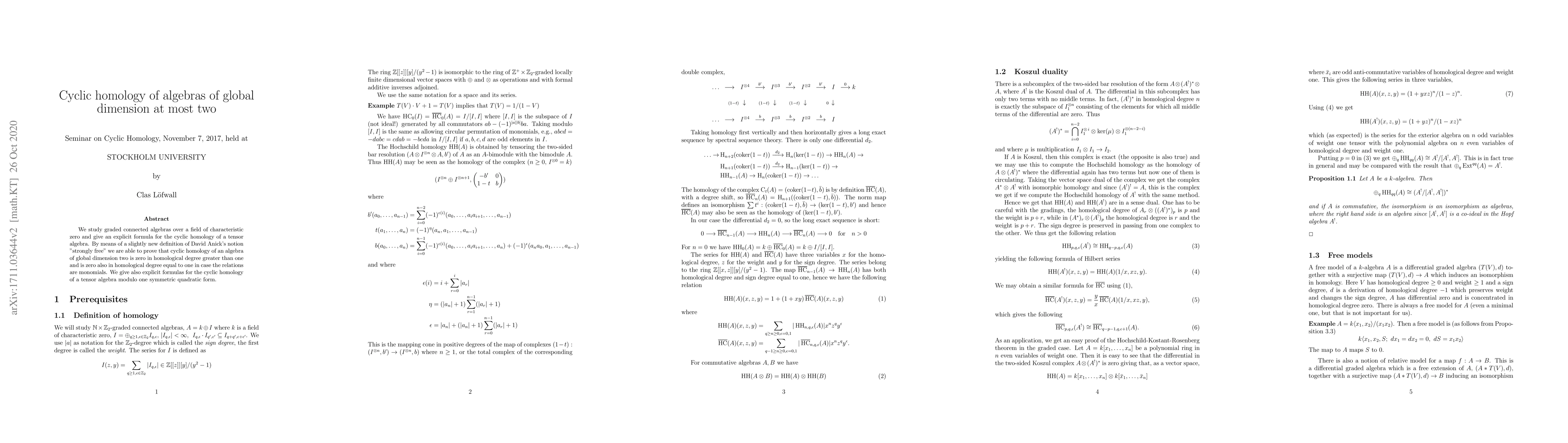 Thumbnail for Cyclic homology of algebras of global dimension at most two