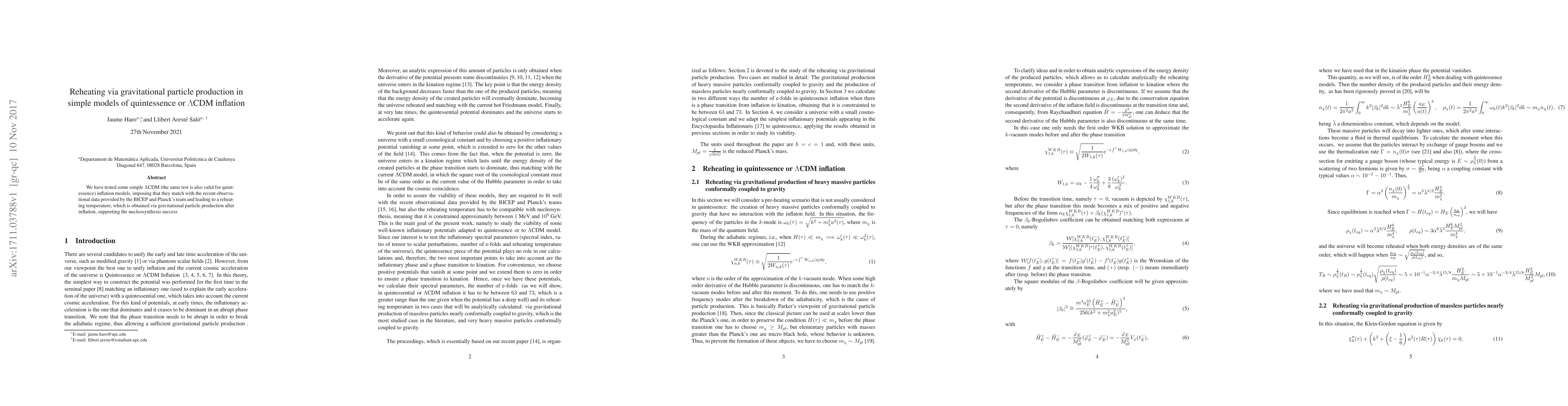 Thumbnail for Reheating via gravitational particle production in simple models of
  quintessence or $\Lambda$CDM inflation