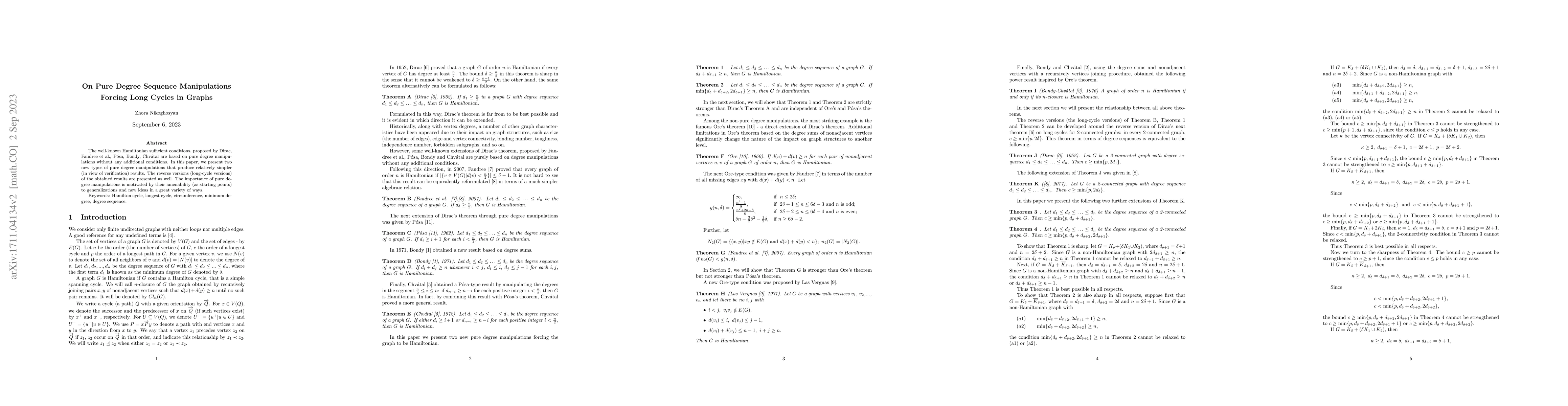 Thumbnail for On Pure Degree Sequence Manipulations Forcing Long Cycles in Graphs