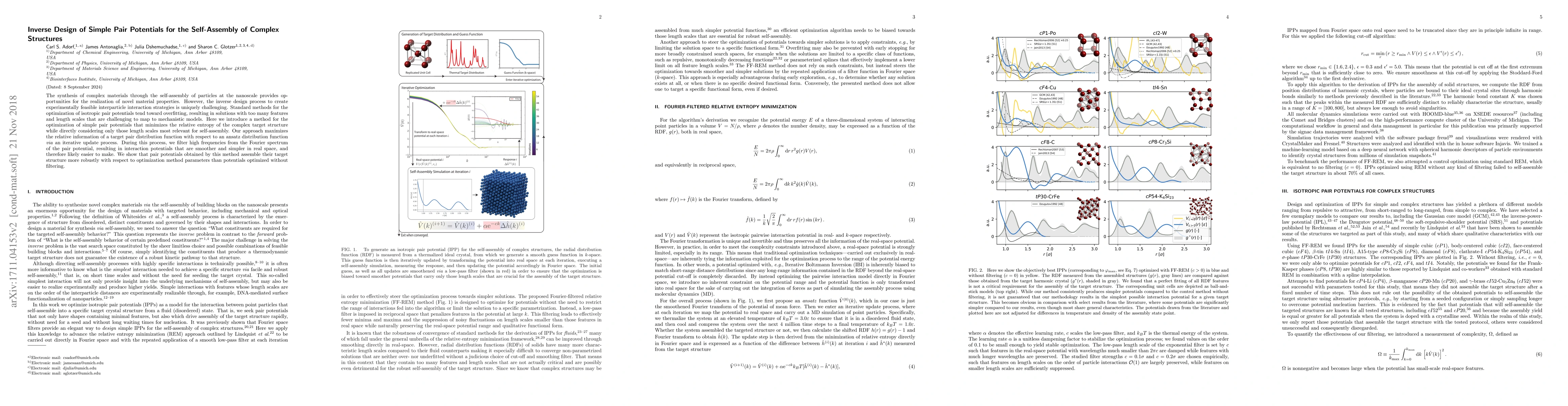 Thumbnail for Inverse Design of Simple Pair Potentials for the Self-Assembly of
  Complex Structures