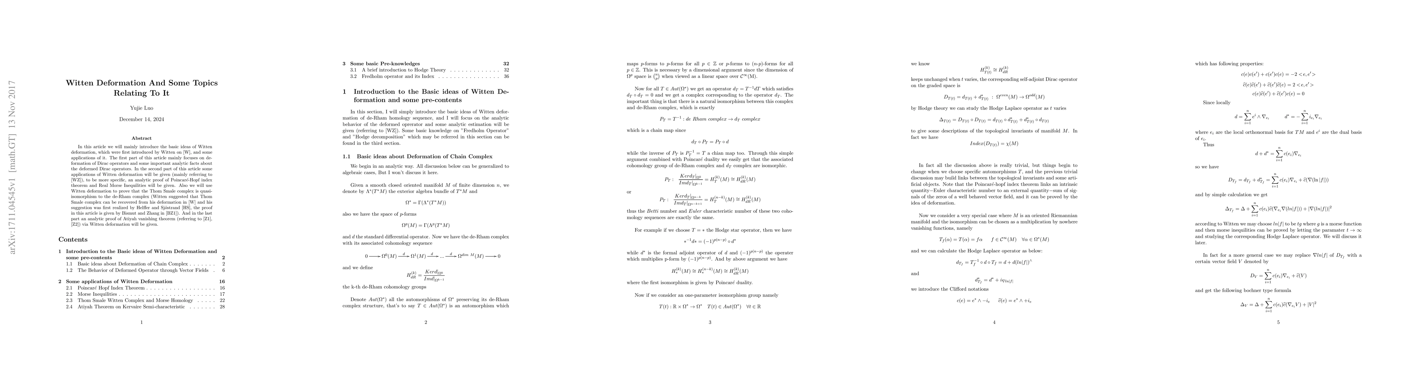 Thumbnail for Witten Deformation And Some Topics Relating To It