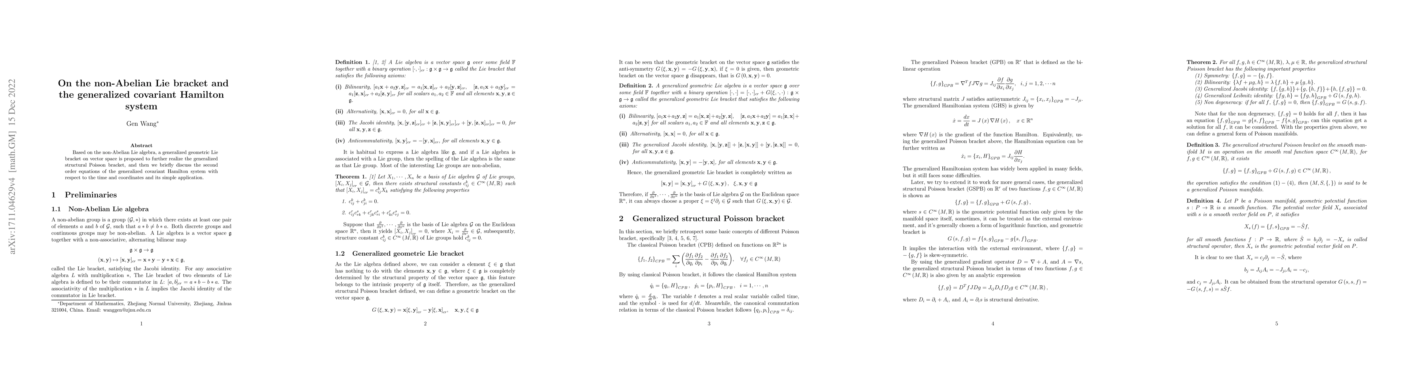 Thumbnail for On the non-Abelian Lie bracket and the generalized covariant Hamilton
  system
