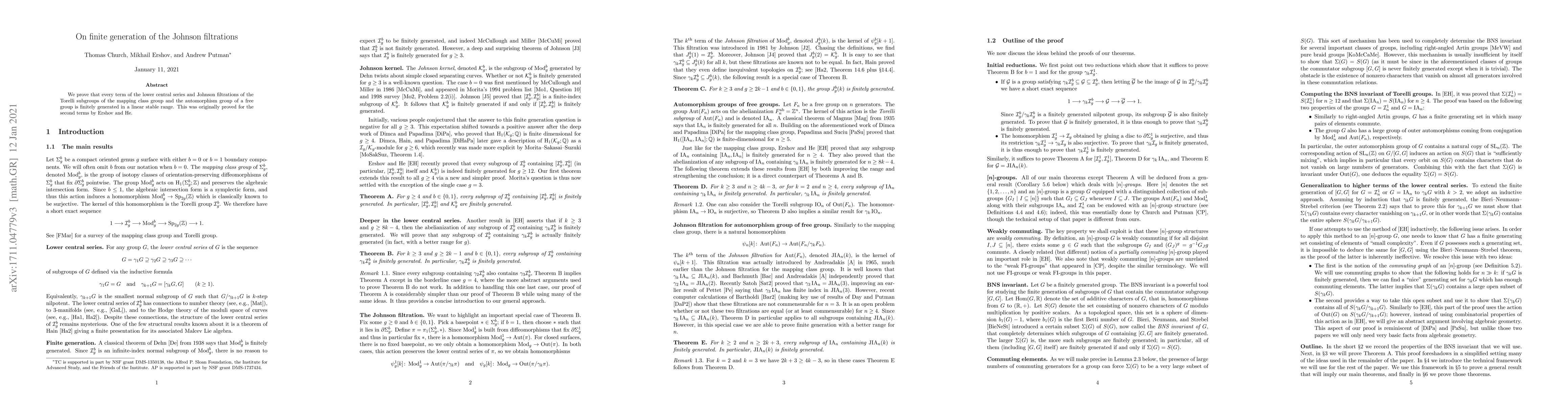 Thumbnail for On finite generation of the Johnson filtrations