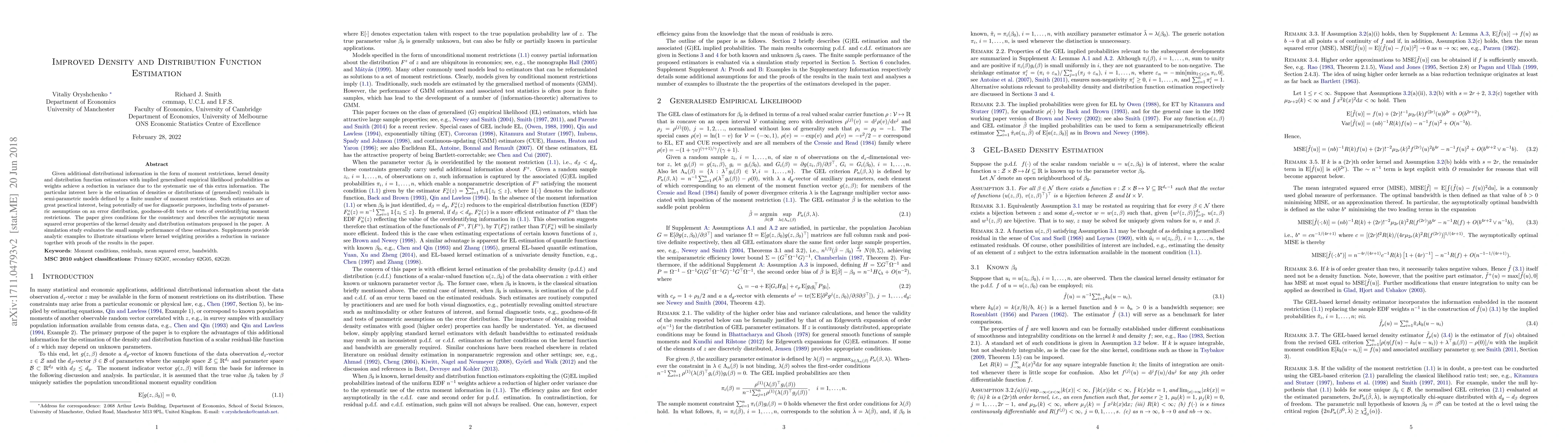 Thumbnail for Improved Density and Distribution Function Estimation
