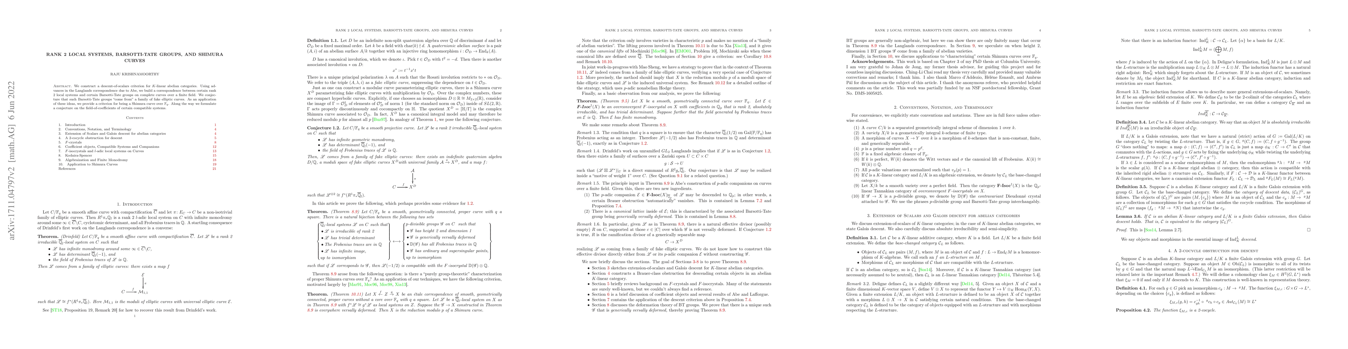 Thumbnail for Rank 2 Local Systems, Barsotti-Tate Groups, and Shimura Curves
