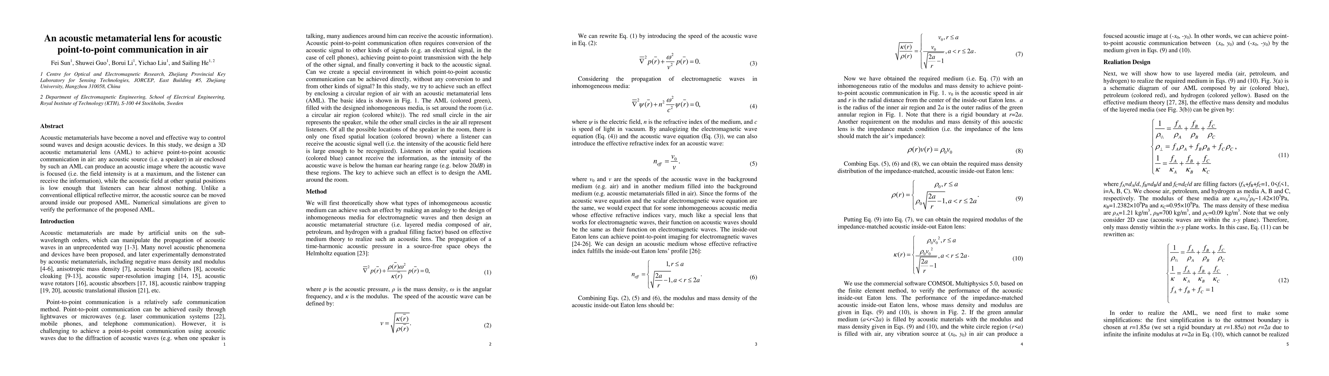 Thumbnail for An acoustic metamaterial lens for acoustic point-to-point communication
  in air