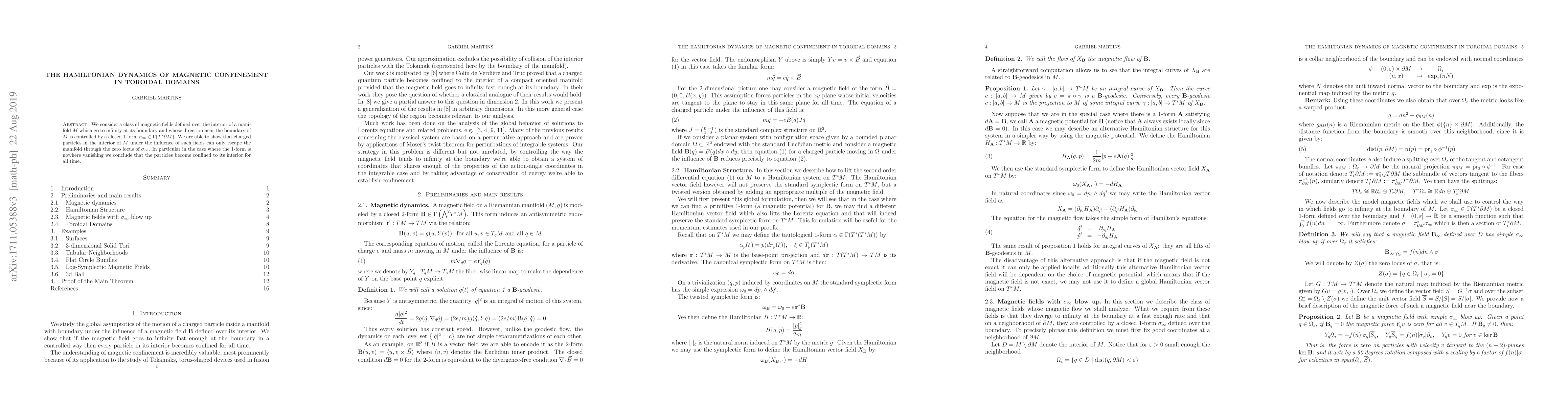 Thumbnail for The Hamiltonian Dynamics of Magnetic Confinement in Toroidal Domains