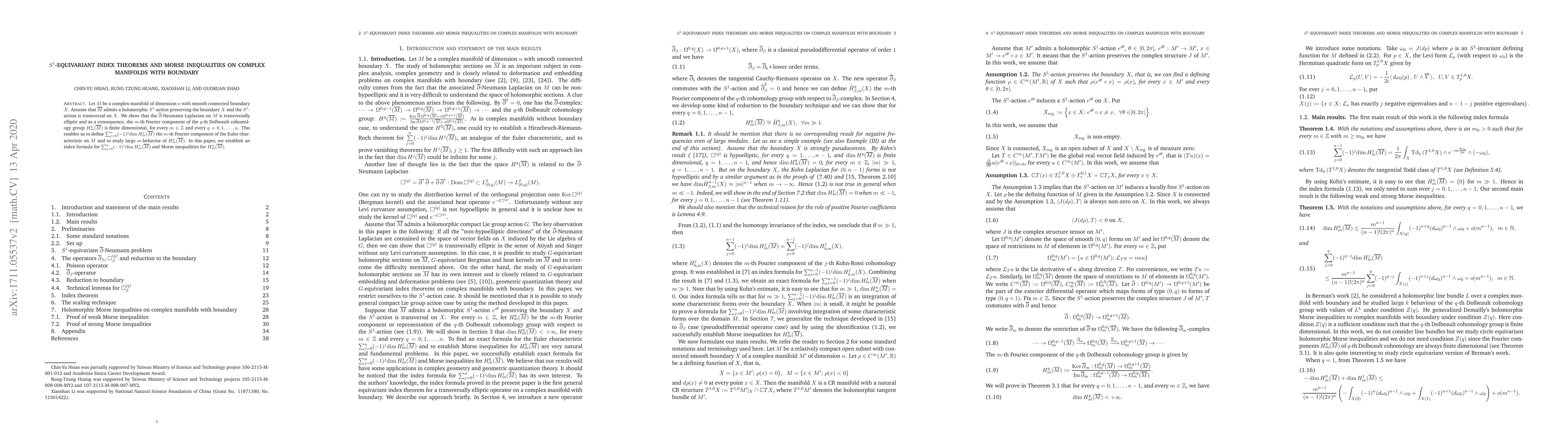 Thumbnail for $S^1$-equivariant Index theorems and Morse inequalities on complex
  manifolds with boundary