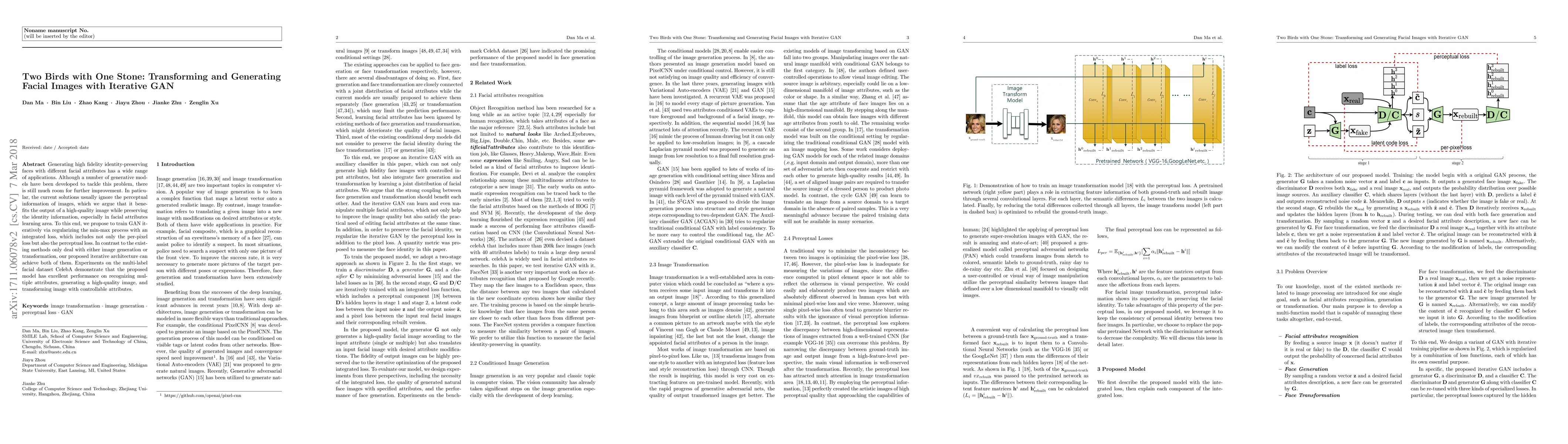 Thumbnail for Two Birds with One Stone: Transforming and Generating Facial Images with
  Iterative GAN