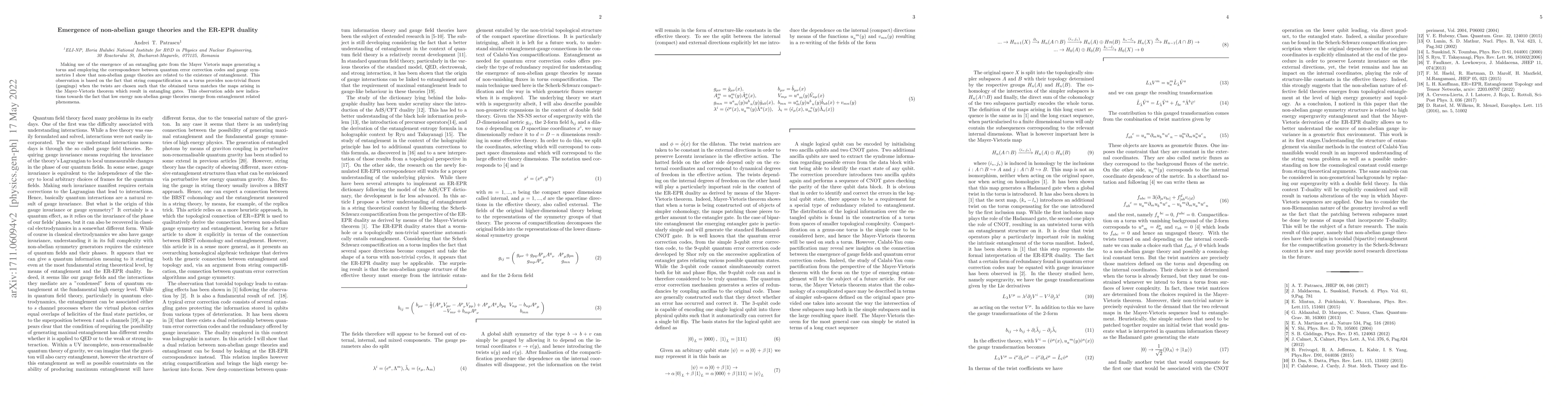 Thumbnail for Emergence of non-abelian gauge theories and the ER-EPR duality