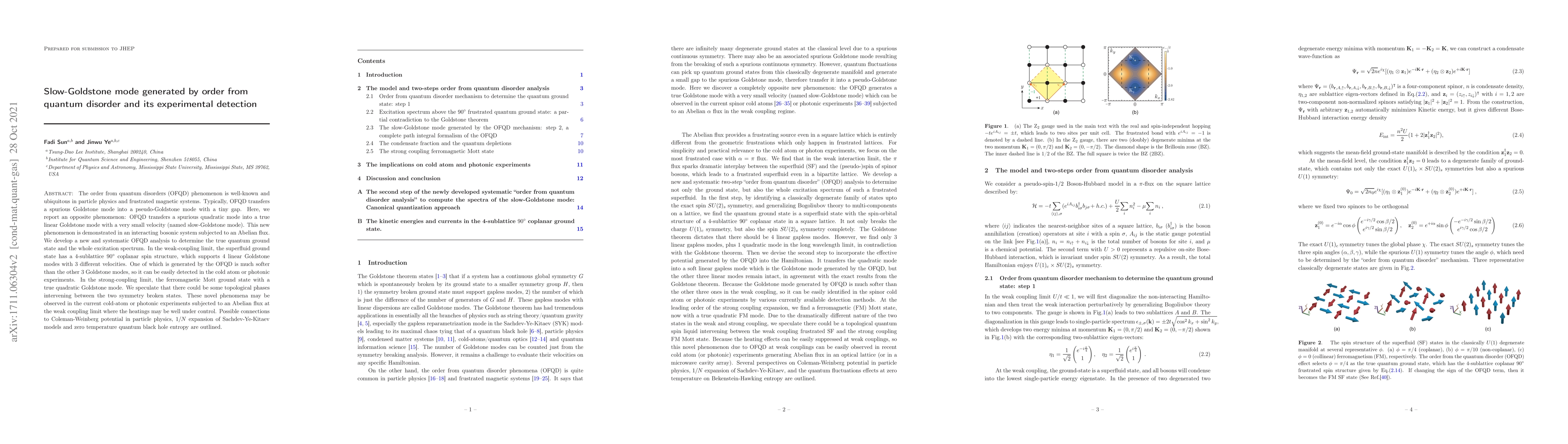Thumbnail for Slow-Goldstone mode generated by order from quantum disorder and its
  experimental detection