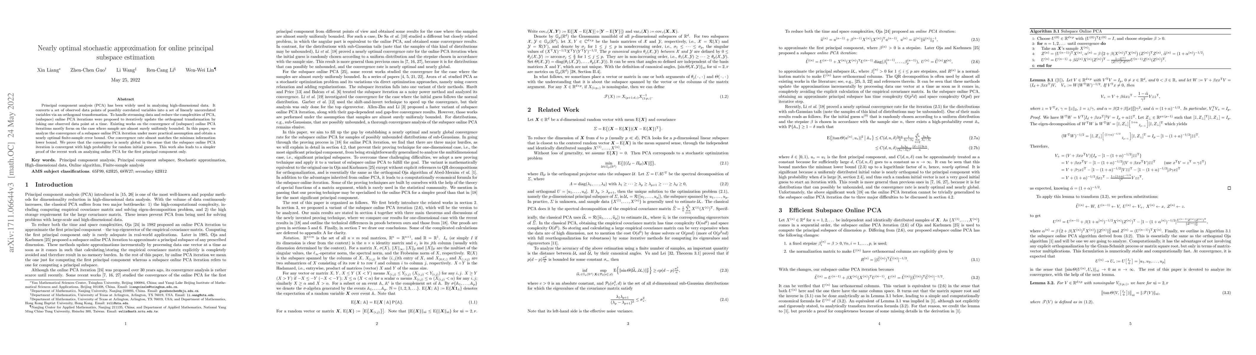 Thumbnail for Nearly Optimal Stochastic Approximation for Online Principal Subspace
  Estimation