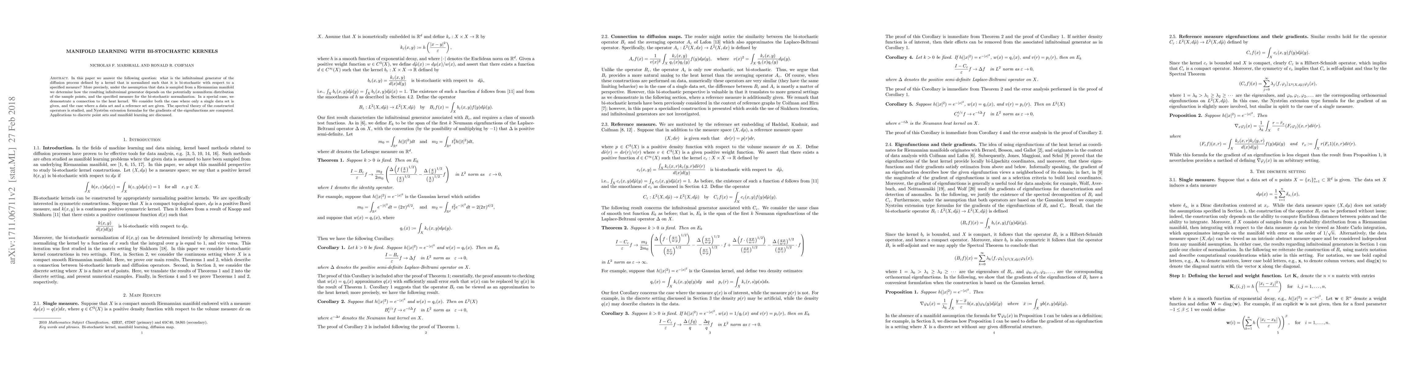 Thumbnail for Manifold learning with bi-stochastic kernels