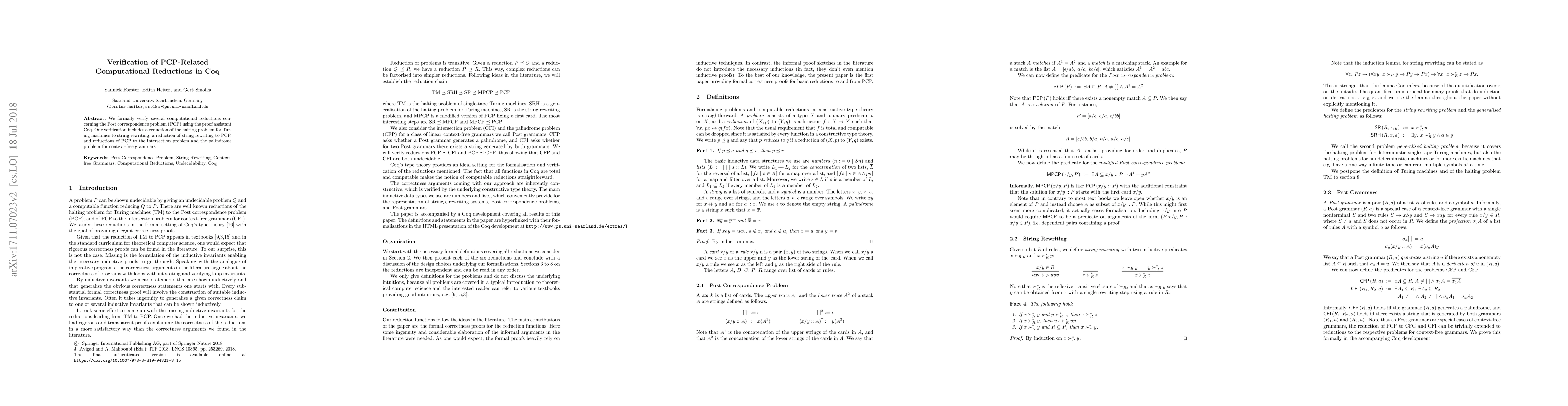 Thumbnail for Verification of PCP-Related Computational Reductions in Coq