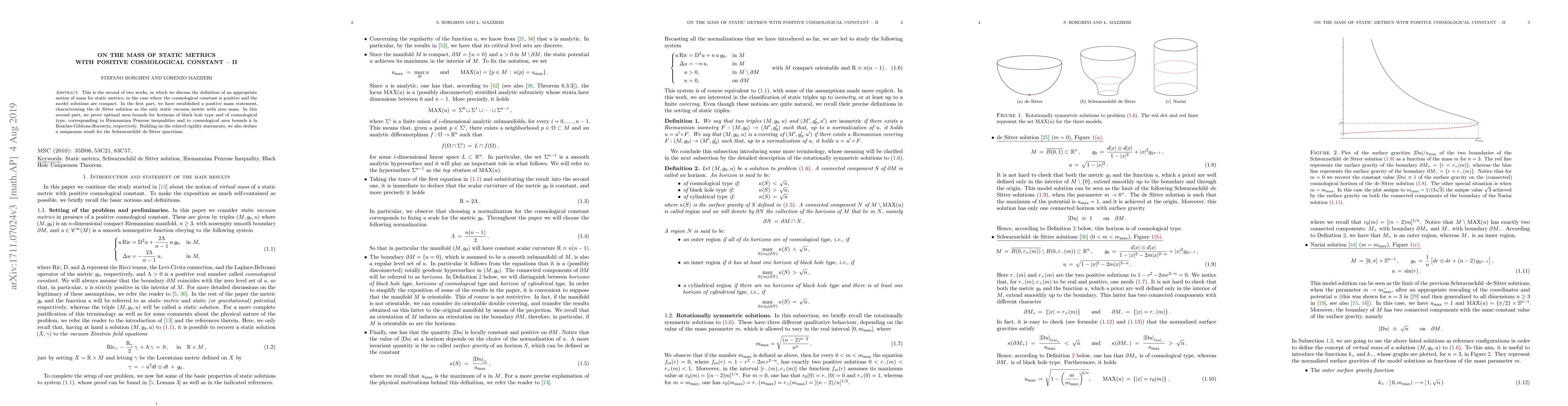 Thumbnail for On the mass of static metrics with positive cosmological constant -- II