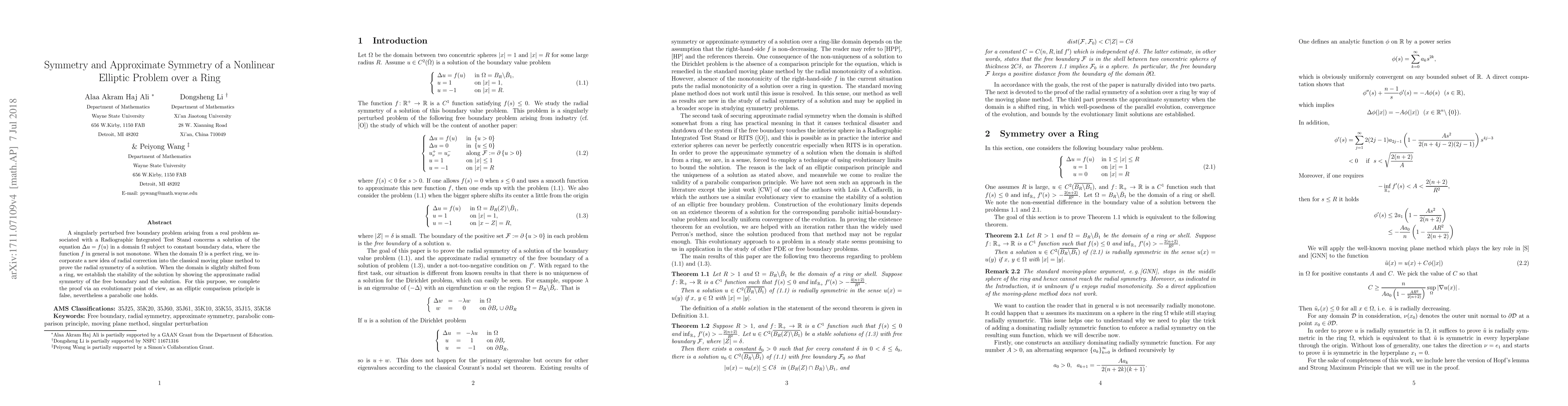 Thumbnail for Symmetry and Approximate Symmetry of a Nonlinear Elliptic Problem over a
  Ring