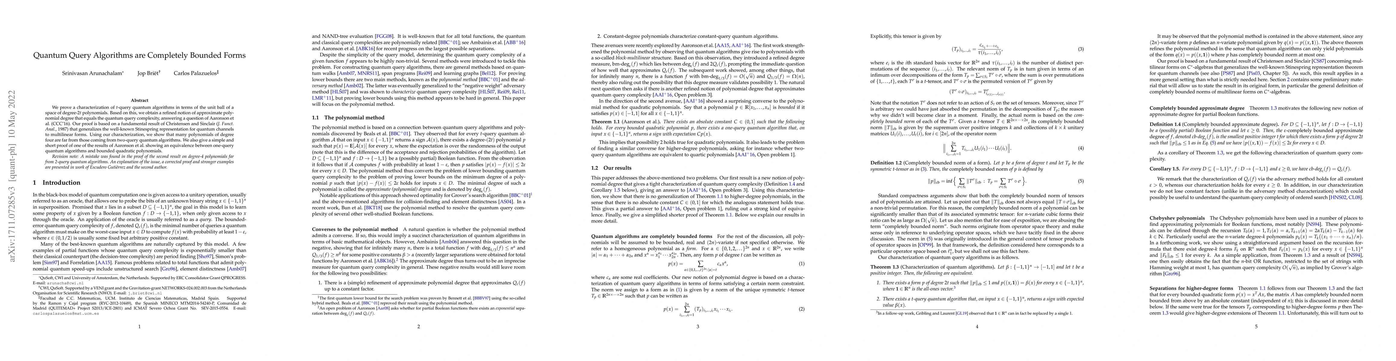 Thumbnail for Quantum Query Algorithms are Completely Bounded Forms