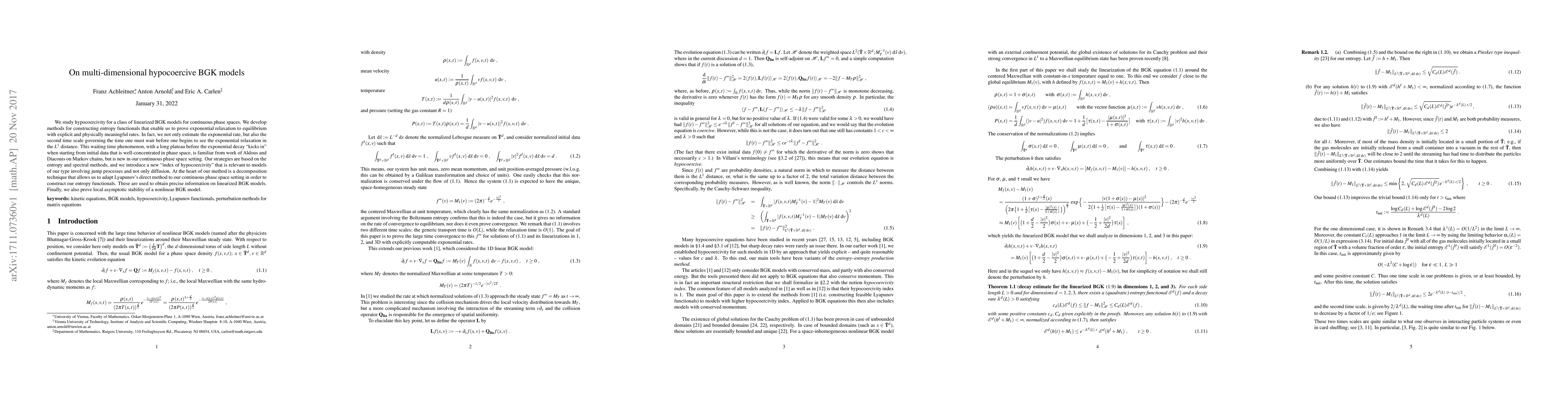 Thumbnail for On multi-dimensional hypocoercive BGK models