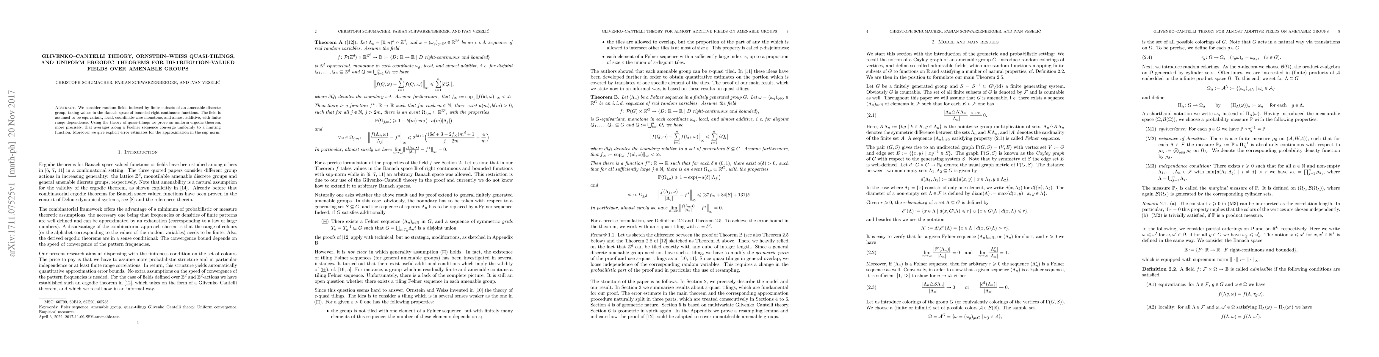 Thumbnail for Glivenko-Cantelli Theory, Ornstein-Weiss quasi-tilings, and uniform
  Ergodic Theorems for distribution-valued fields over amenable groups