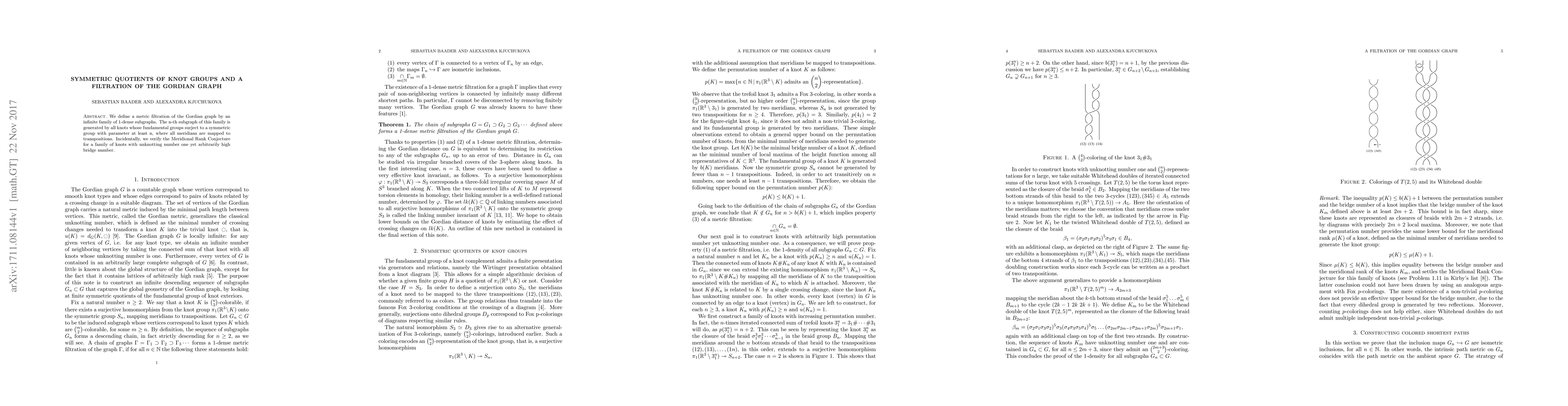 Thumbnail for Symmetric quotients of knot groups and a filtration of the Gordian graph
