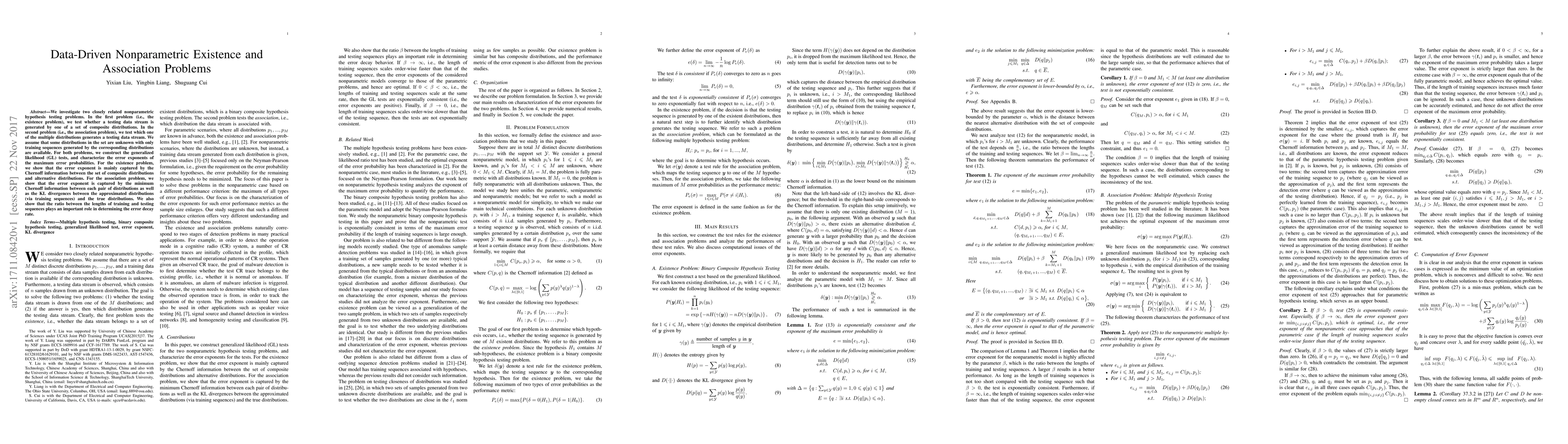 Thumbnail for Data-Driven Nonparametric Existence and Association Problems