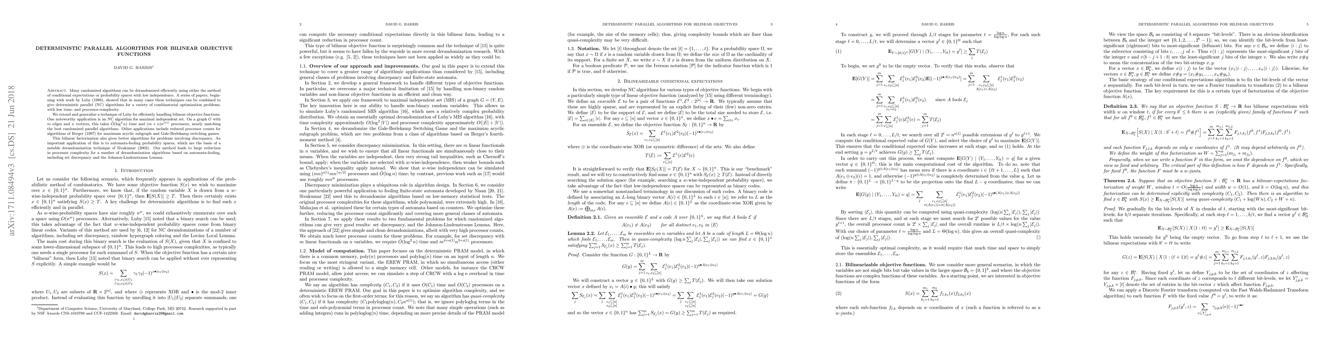 Thumbnail for Deterministic parallel algorithms for bilinear objective functions