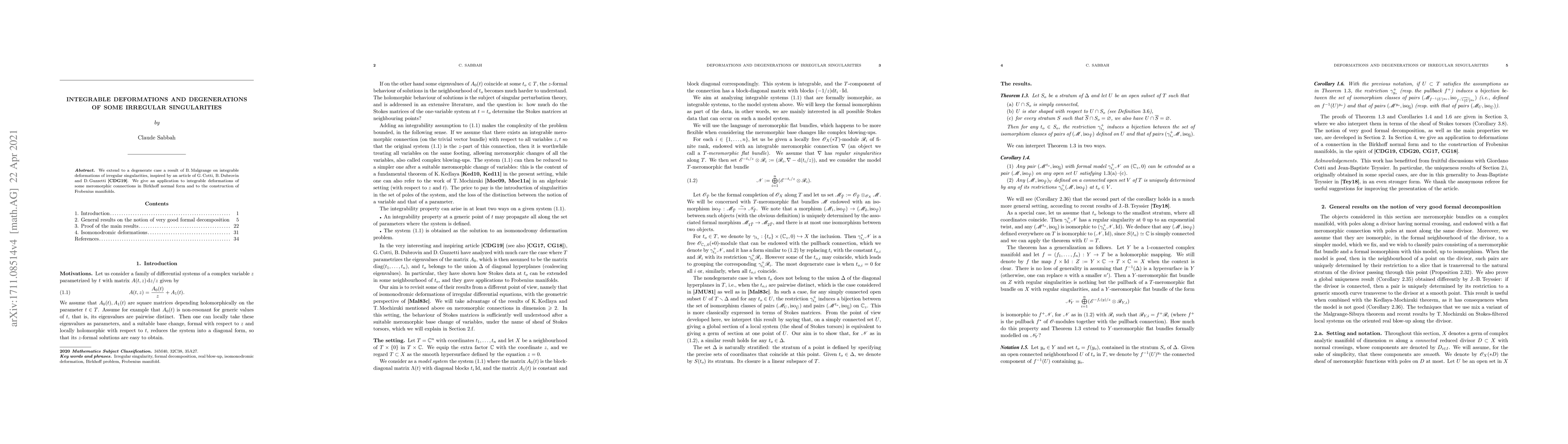 Thumbnail for Integrable deformations and degenerations of some irregular
  singularities