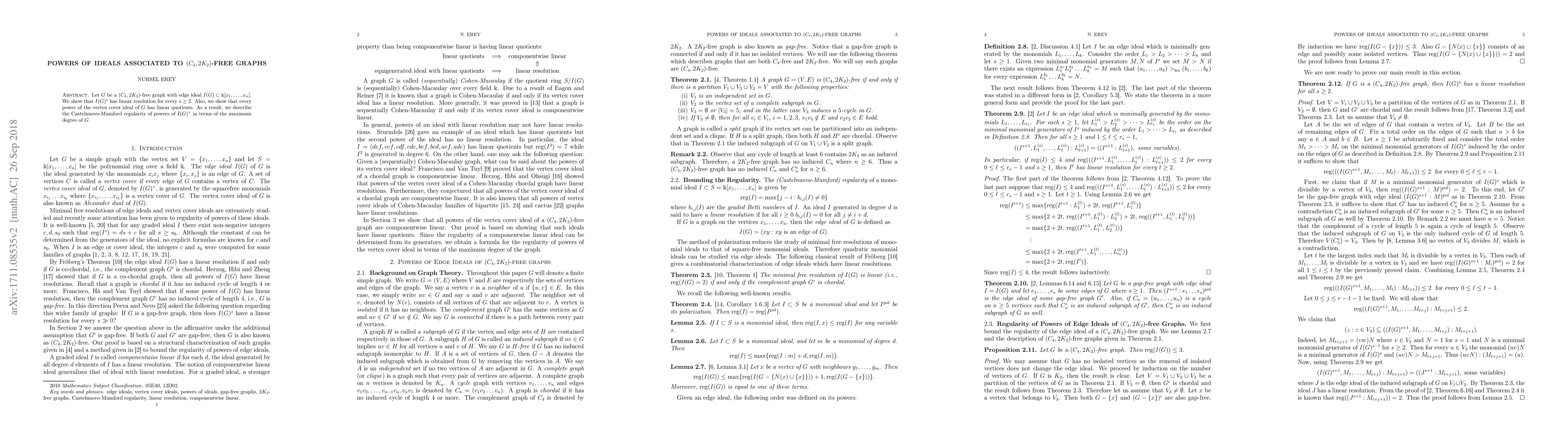Thumbnail for Powers of Ideals Associated to $(C_4, 2K_2)$-free Graphs